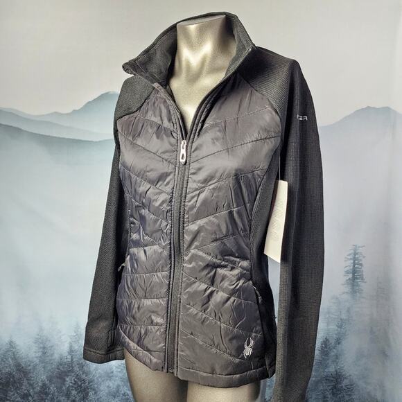 NWT Spyder Nova Full Zip Black Mock Neck Track Jacket | Women's Medium - Picture 1 of 10